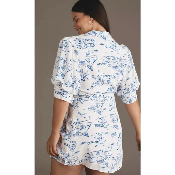 Anthropologie Maeve Short-Sleeve Collared Italian Coast Wrap Mini Dress Medium - Picture 11 of 12